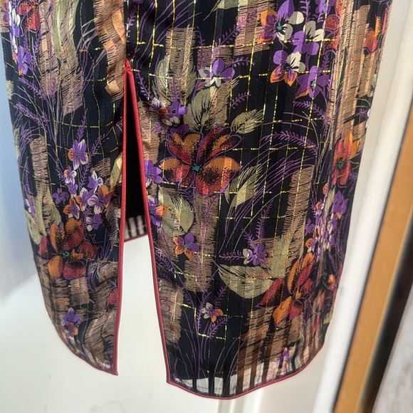 💕Vintage 💯Silk Chinese Cheongsam Floral Print, Gold Thread 8 EUC - Picture 5 of 13